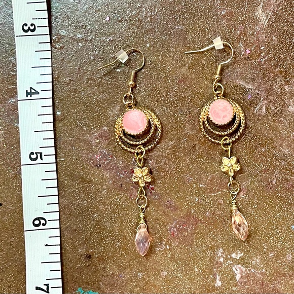 Floral Tibetan Gold Crystal Dangle Earrings - Picture 5 of 5